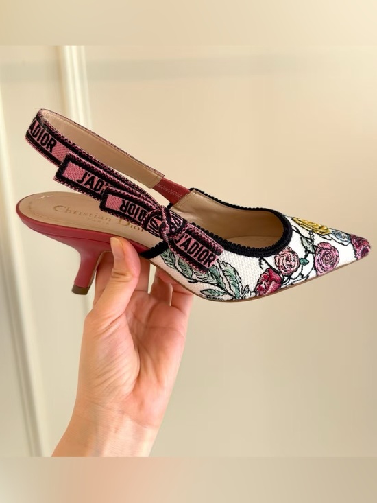 Dior Shoes - 🚩steal Dior Multicolor Floral Embroidered Slingback Pumps with Pink Heel
